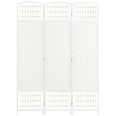 HOMCOM 3 Panel Folding Room Divider, Portable Privacy Screen, Wave Fiber Room Partition for Home Office, White