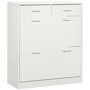 HOMCOM Narrow Shoe Storage with 2 Flip Drawers and Adjustable Shelves Shoe Cabinet Organizer for 12 Pairs of Shoes, White