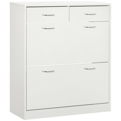 HOMCOM Narrow Shoe Storage with 2 Flip Drawers and Adjustable Shelves Shoe Cabinet Organizer for 12 Pairs of Shoes, White