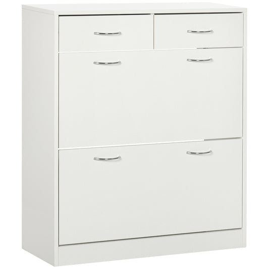 HOMCOM Narrow Shoe Storage with 2 Flip Drawers and Adjustable Shelves Shoe Cabinet Organizer for 12 Pairs of Shoes, White