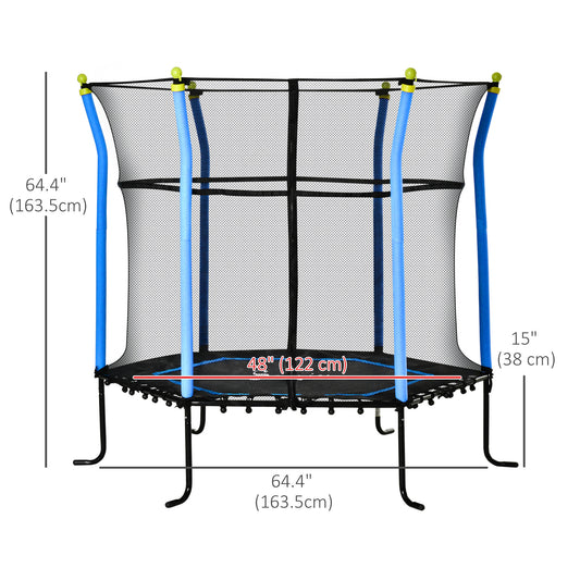 Soozier 64" Kids Trampoline Mini Indoor/Outdoor Bouncer Jumper with Enclosure Net Elastic Thick Padded Pole Gift for Child Toddler Age 3-10 Years Old Blue