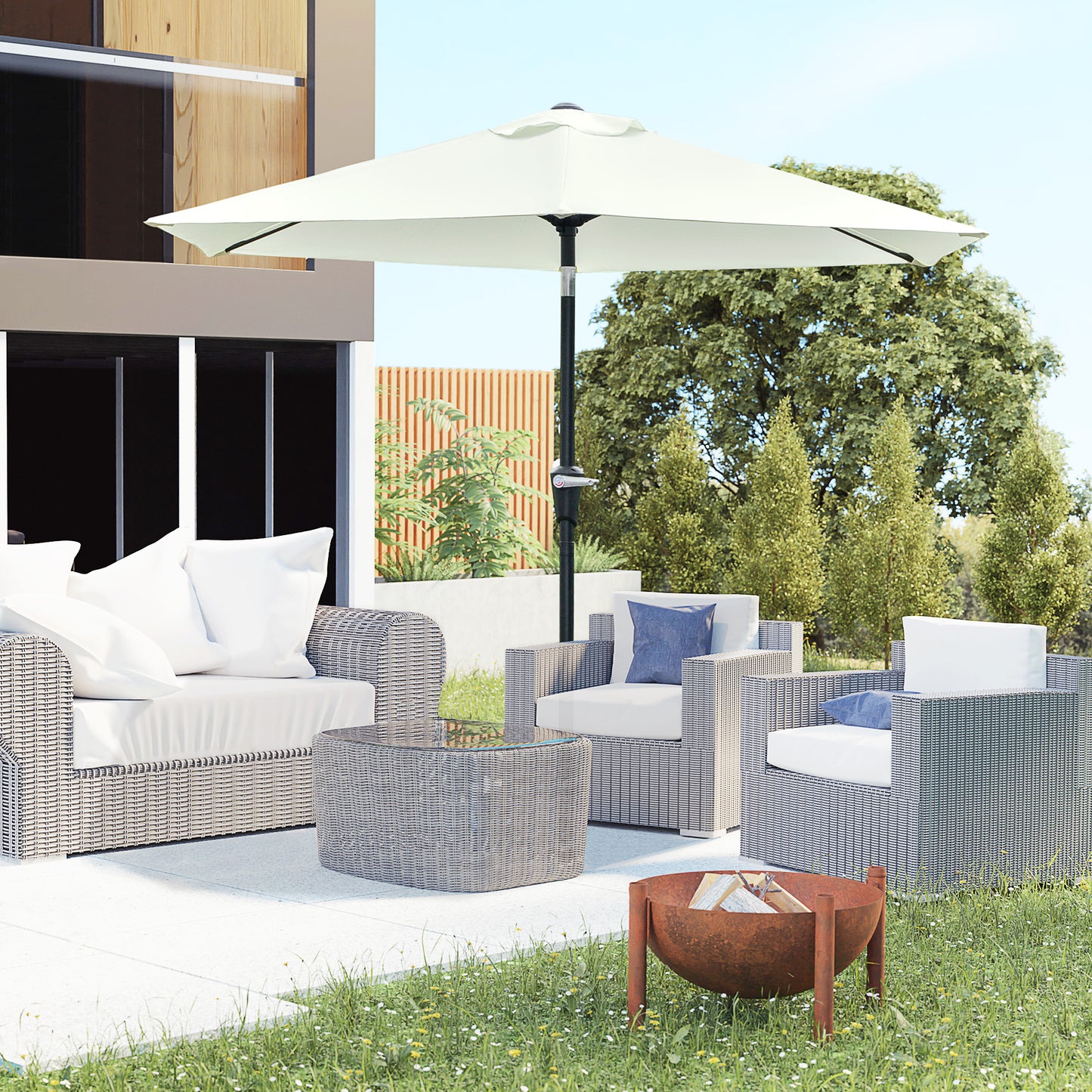 Outsunny Patio Sun Umbrella, Outdoor Parasol with 6 Ribs, Cream White