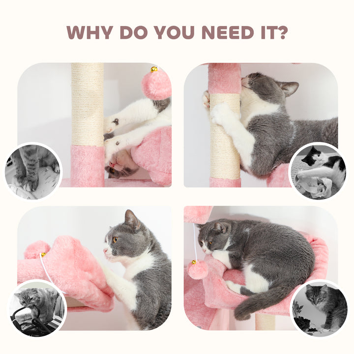 PawHut Cat Tree, 70" Multi-Level Cat Tower with 2 Condos, 2 Perches, Hammock, Toy Balls, Scratching Posts and Board, Green