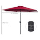 Outsunny 10' x 8' Round Market Umbrella, Patio Umbrella with Crank Handle and Tilt, Outdoor Parasol for Garden, Bench, Lawn, Wine Red