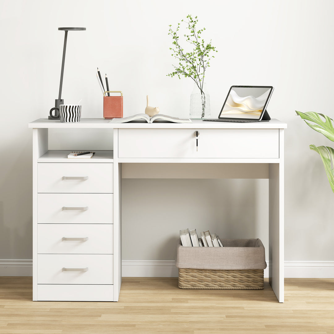 Vinsetto Home Office Desk with Storage, Computer Desk with Lockable Drawer and Open Compartment, White