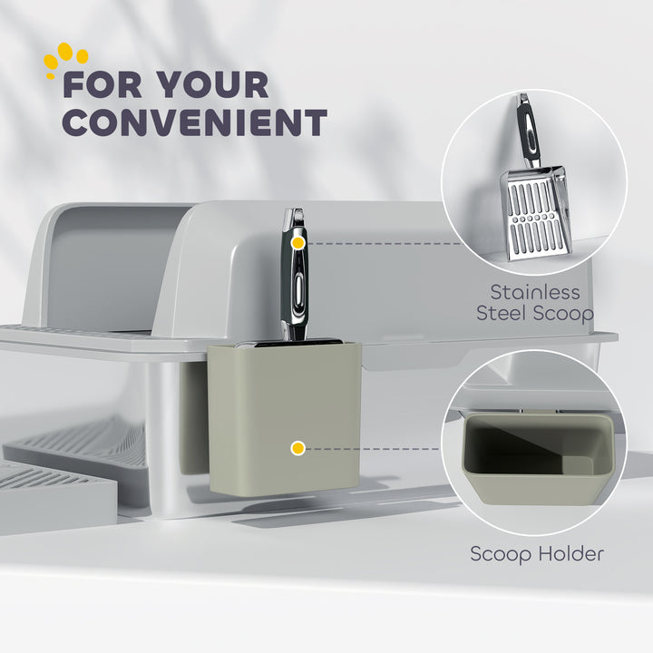 PawHut Stainless Steel Cat Litter Box High Sided with Metal Scoop & Holder, Non-Sticky, Easy to Clean, Anti-Urine Leakage