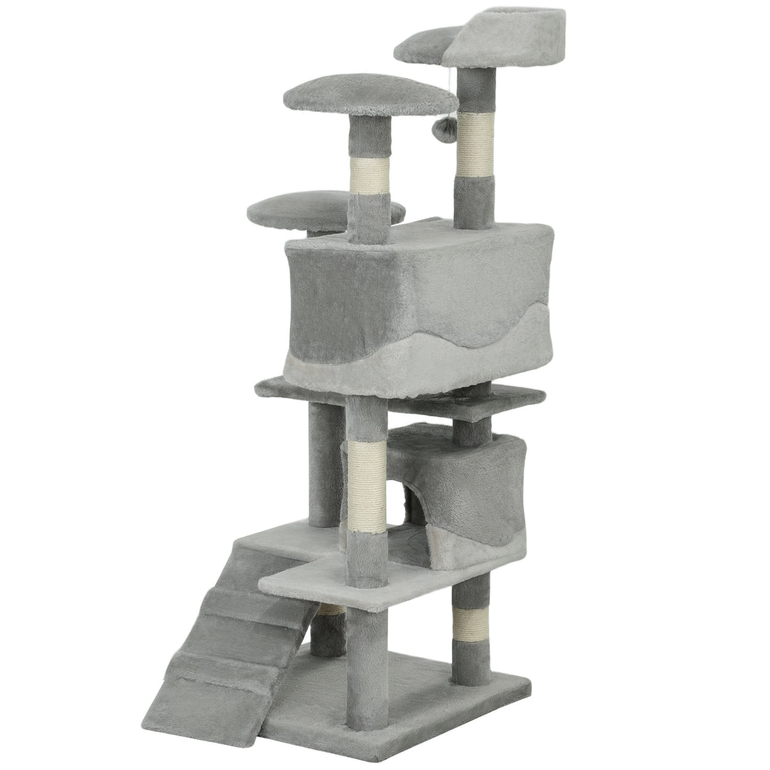 PawHut 53" Cat Tree Scratching Large Kitten Play House Multi-Level Activity Center Pet Furniture