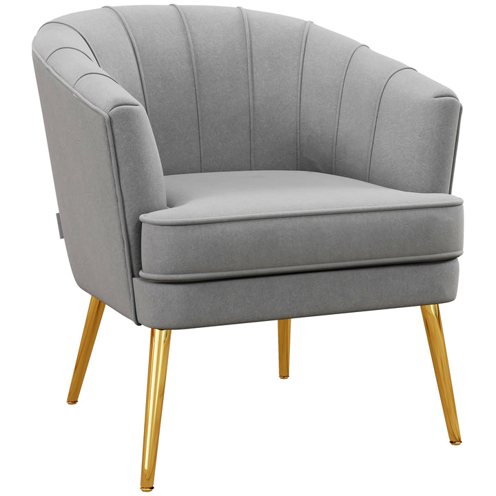 HOMCOM Fabric Armchair, Modern Accent Chair with Gold Metal Legs for Living Room, Bedroom, Home Office, Grey