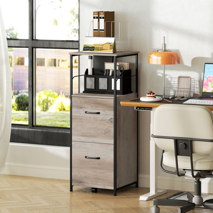 Vinsetto Vertical Filing Cabinet, Tall File Cabinet with 2 Drawers, Hanging Bars for Letter and A4 Size, Rustic Brown