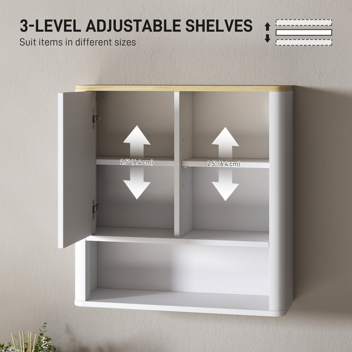 HOMCOM Bathroom Wall Cabinet, Medicine Cabinet with Fluted Panel, Curved Bathroom Cabinet with Adjustable Shelves, White
