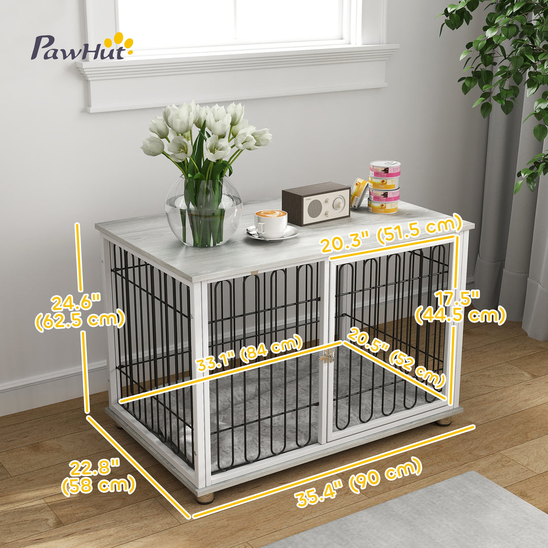 PawHut Dog Crate Furniture with Washable Cushion, Adjustable Feet for Medium Dogs, Indoor Use, Grey