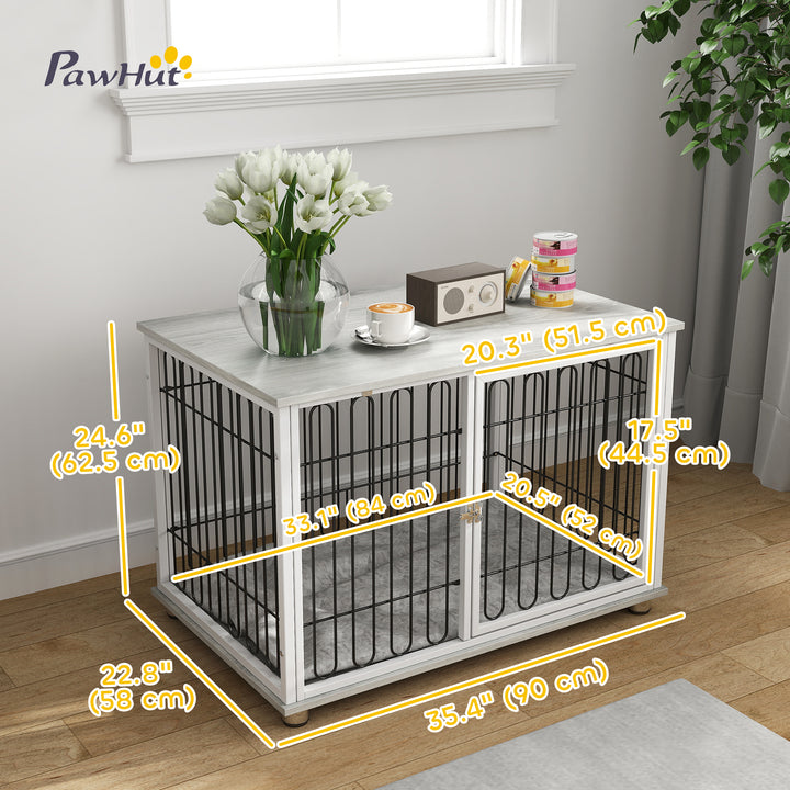 PawHut Dog Crate Furniture with Washable Cushion, Adjustable Feet for Medium Dogs, Indoor Use, Grey