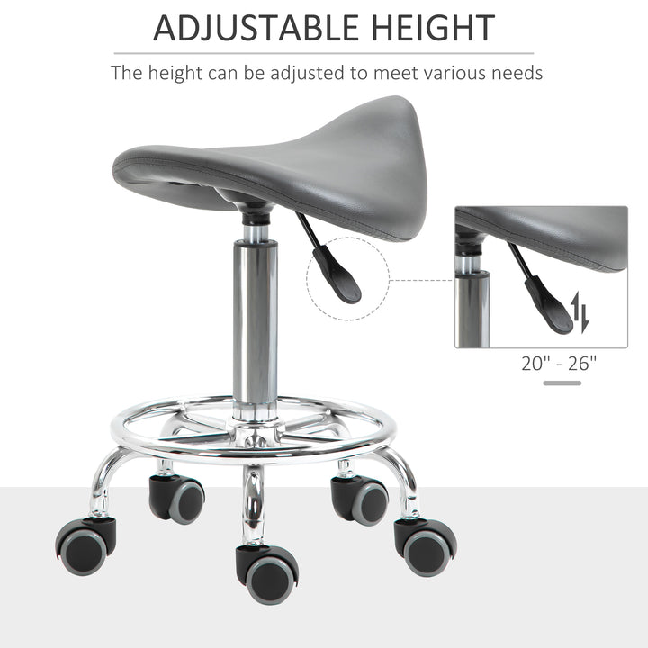 HOMCOM Saddle Stool, PU Leather Adjustable Rolling Salon Chair for Massage, Spa, Clinic, Beauty and Tattoo, Black