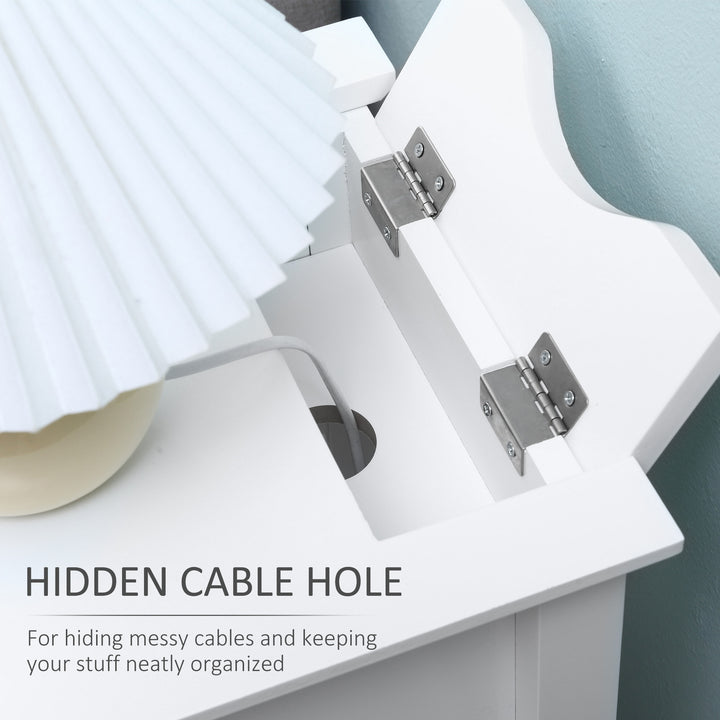 HOMCOM Flip Top End Table, Side Table with Storage Shelf and Cable Management, Narrow Nightstand for Living Room, Bedroom, White