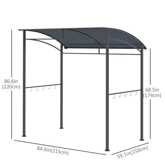 Outsunny 7' x 5' BBQ Grill Gazebo Tent, Garden Grill Canopy with Steel Frame and Hooks, Outdoor Sun Shade, Grey