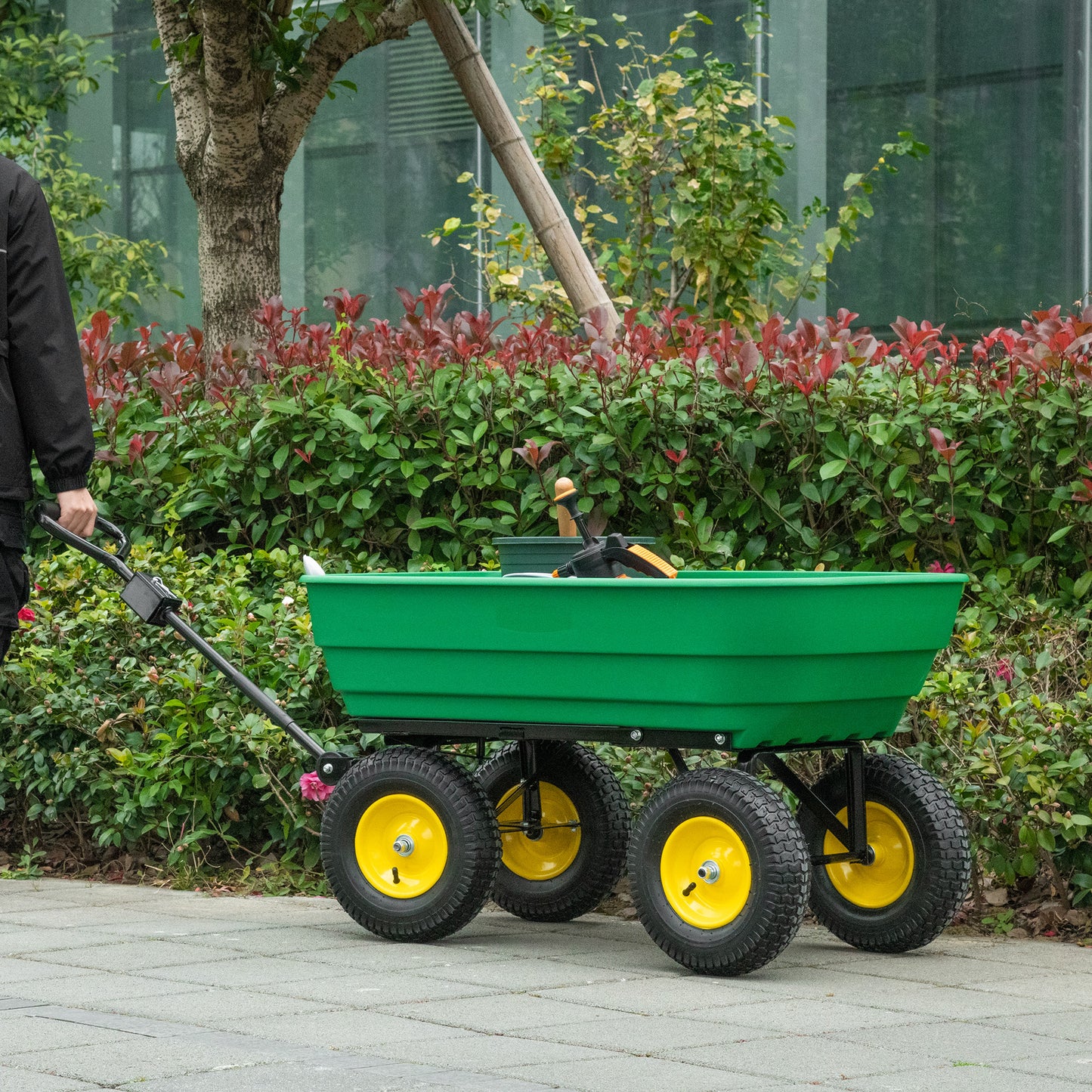 Outsunny Garden Dump Cart Heavy Duty 440lbs Wagon with Steel Frame and 12" Pneumatic Tires, Green