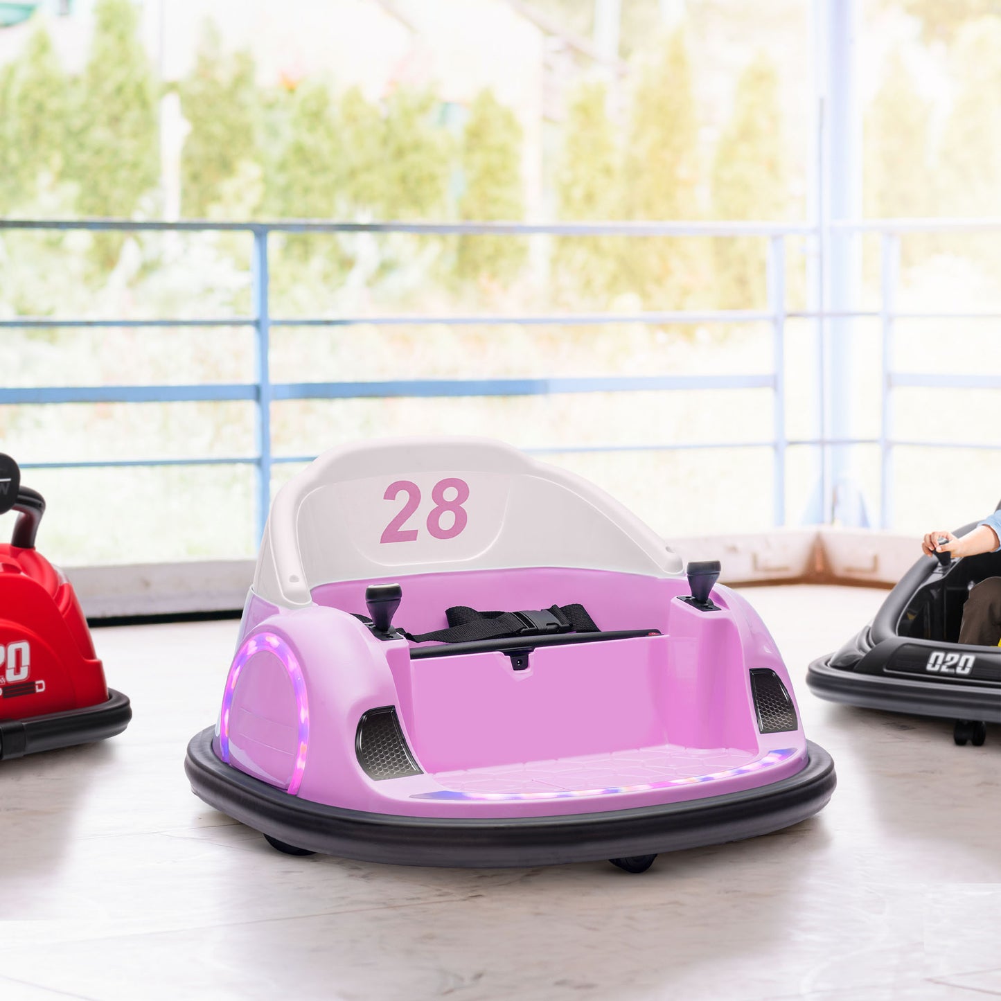 Qaba 12V Bumper Car for Toddlers, Ride On Car with 360 Degree Remote Control, Lights Music Horn, for 1.5-5 Years, Pink