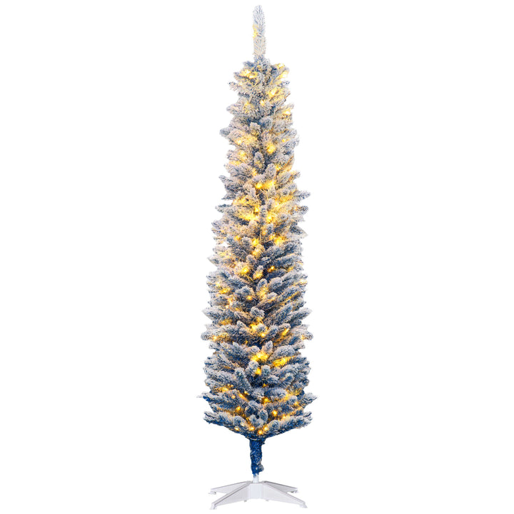 HOMCOM 6' Flocked Christmas Trees, Pencil Prelit Artificial Christmas Tree with Snow Branches, Pink