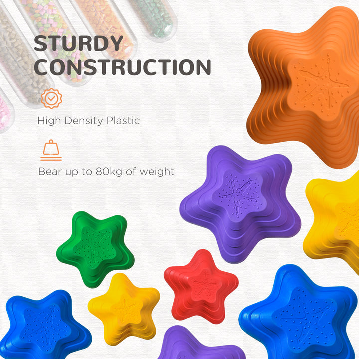 Outsunny 6PCs Larger Size Balance Stepping Stones for Kids with Non-slip Bottom, Stackable Obstacle Course Outdoor Indoor,  Play River Rocks with Starfish Style