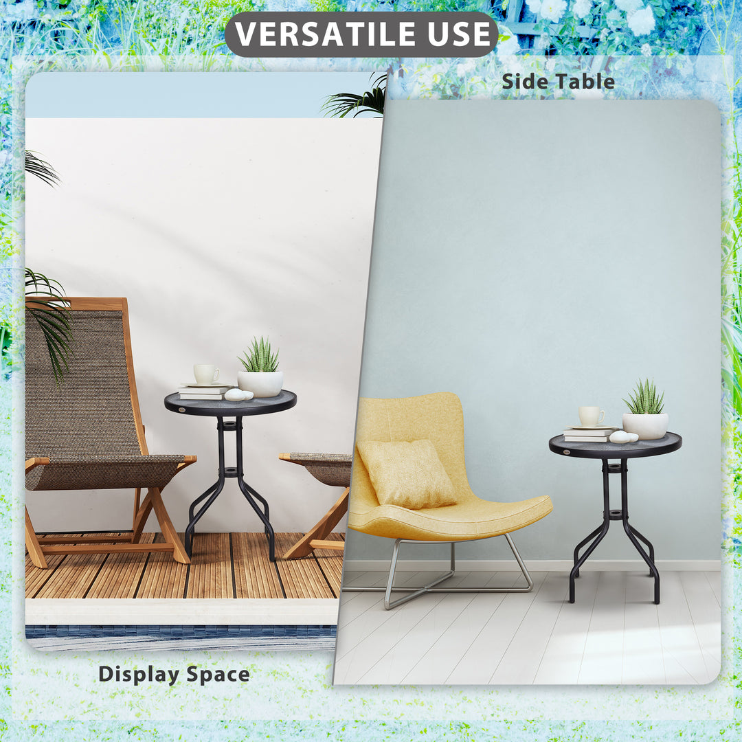 Outsunny 24" Patio Table Round Tempered Glass Top Outdoor Dining Steel Frame Backyard