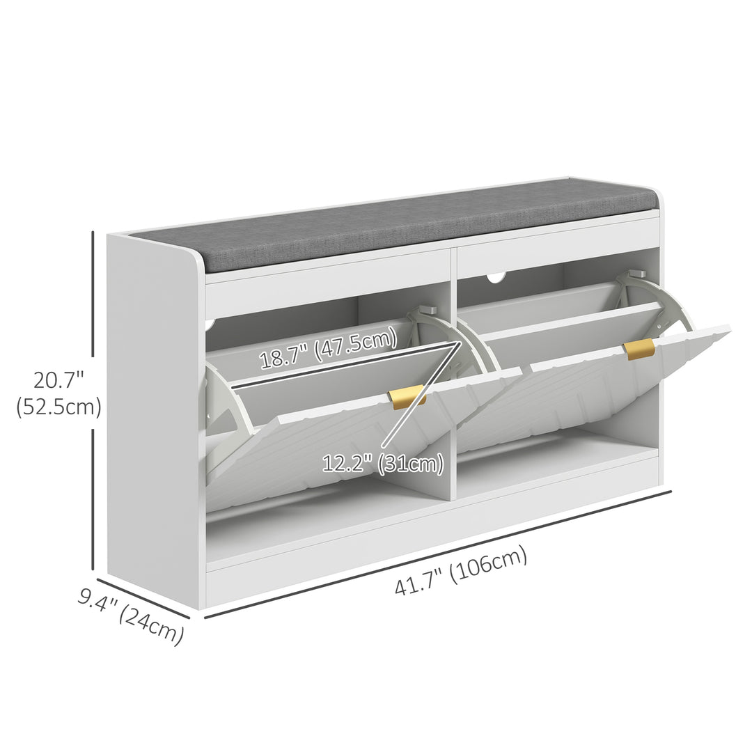 HOMCOM Shoe Storage with Seat, Upholstered Hallway Bench, Shoe Bench with 2 Flip Drawers and 4 Vents for 8 Pairs of Shoes