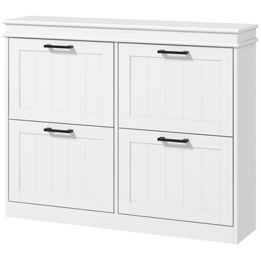HOMCOM Shoe Storage Cabinet with 4 Flip Drawers and Adjustable Shelves, Narrow Shoe Cabinet for 20 Pairs of Shoes, White