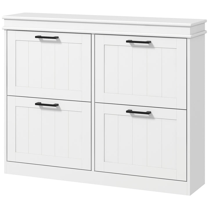 HOMCOM Shoe Storage Cabinet with 4 Flip Drawers and Adjustable Shelves, Narrow Shoe Cabinet for 20 Pairs of Shoes, White