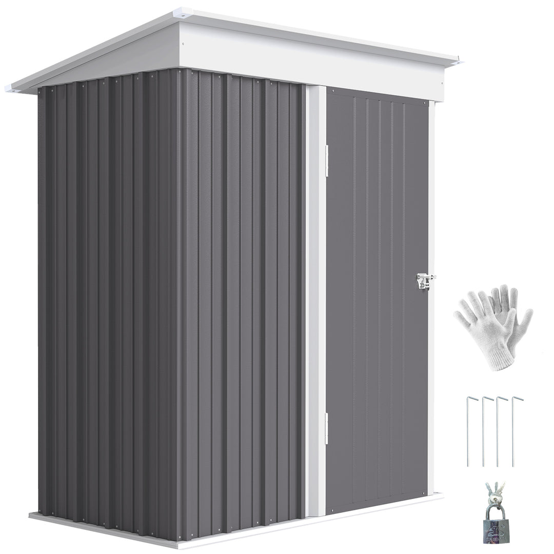 Outsunny Outdoor Storage Shed, Steel Lean-to Shed with Adjustable Shelf, Lock, Gloves, 5'x3'x6', Green