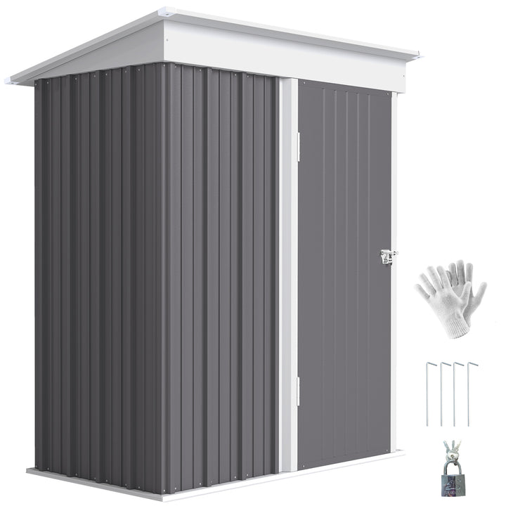 Outsunny Outdoor Storage Shed, Steel Lean-to Shed with Adjustable Shelf, Lock, Gloves, 5'x3'x6', Green