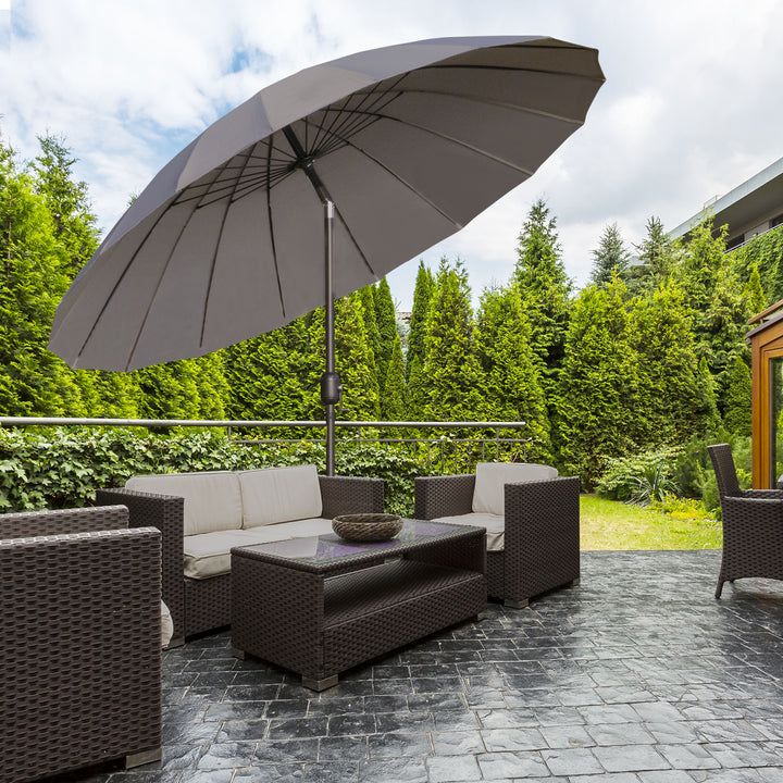 Outsunny 8ft Shanghai Garden Parasol Umbrella with Crank & Tilt, Adjustable Outdoor Sun Shade, Dark Grey