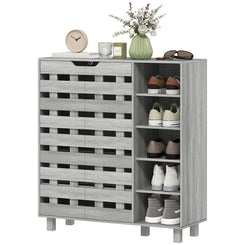 HOMCOM Shoe Cabinet, 21 Pair Shoe Storage Cabinet Organizer with 5-tier Double Door Cabinet and 5-tier Open Shelves, Light Grey