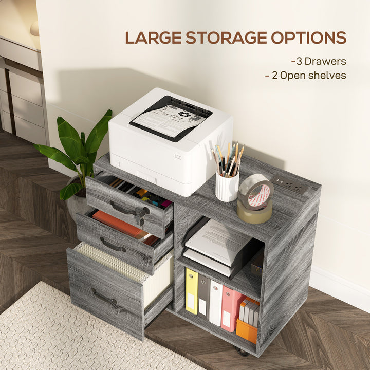 HOMCOM Mobile Printer Stand with Charging Station USB Ports Locking Filing Cabinet for A4 Letter Size Grey
