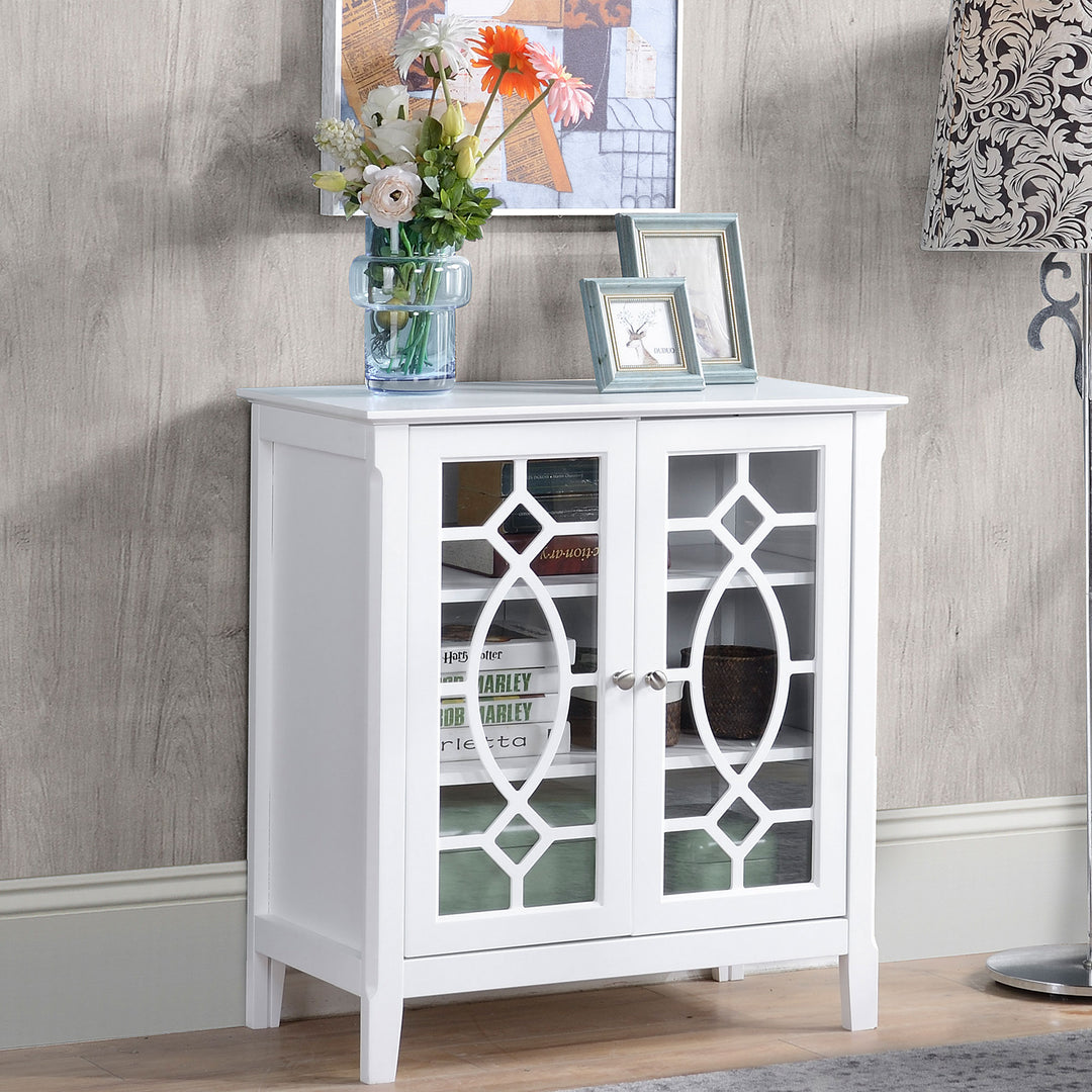HOMCOM Sideboard Cabinet, Buffet Table with Double Framed Glass Doors, 2 Adjustable Shelves and Elevated Base White