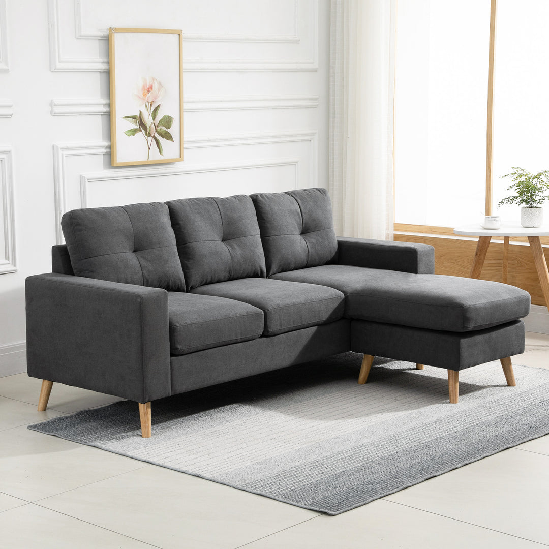 HOMCOM Sectional Sofa Couch, L Shaped Couch with Reversible Chaise, Wooden Legs for Living Room, Bedroom, Dark Grey