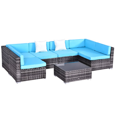 Outsunny 7 Pieces Outdoor Rattan Furniture Set, Patio Wicker Sectional Conversation Sofa Set w/ Cushions & Coffee Table