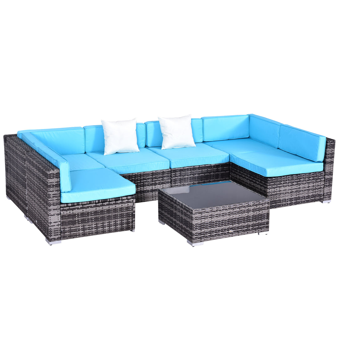Outsunny 7 Pieces Outdoor Rattan Furniture Set, Patio Wicker Sectional Conversation Sofa Set w/ Cushions & Coffee Table