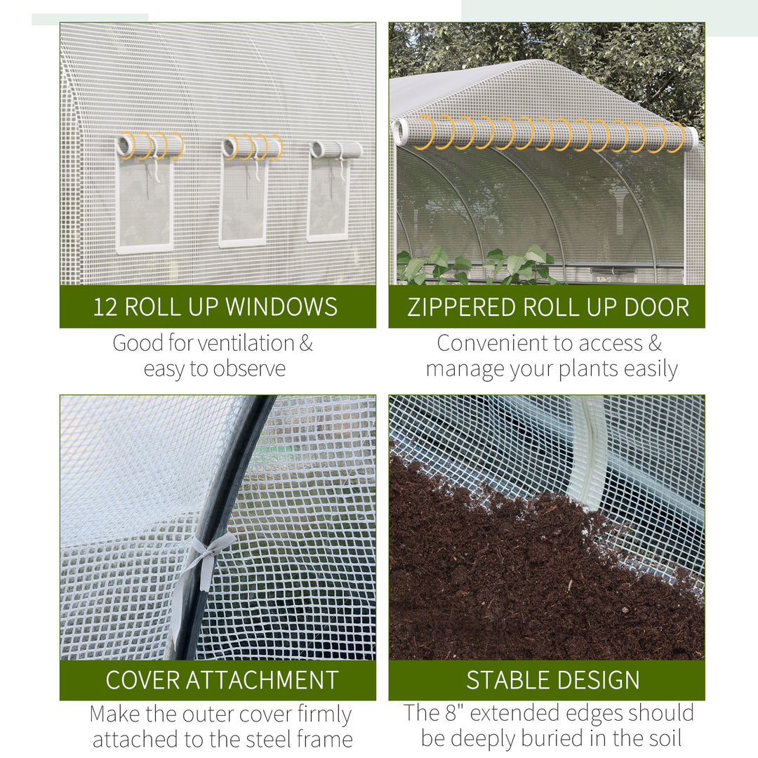 Outsunny 26' x 10' x 7' Large Steeple Walk-in Greenhouse Outdoor Garden Plant Seed Tunnel Grow Tent Steel Frame, Green