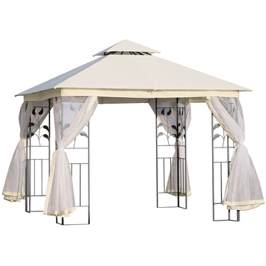 Outsunny 10'x10' Soft-top Steel Patio Gazebo Outdoor Sun Shelter with 2-Tier Polyester Roof, Curtain Sidewalls, White