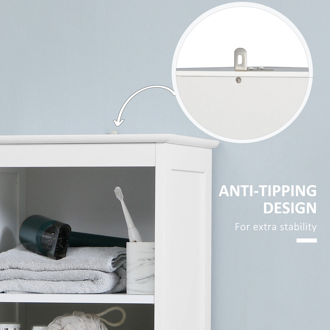 kleankin Tall Bathroom Storage Cabinet, Free Standing Bathroom Cabinet Slim Side Organizer w/ 3-Tier Open Shelf, Door, and Drawer, White