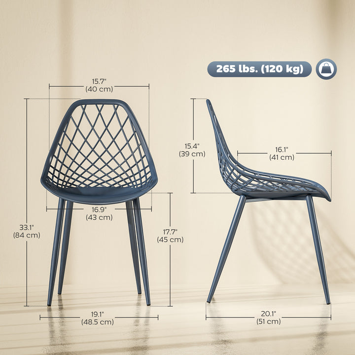 HOMCOM Modern Dining Chairs Set of 4, Plastic Kitchen Chairs with Hollow Backrest and Metal Legs for Living Dining Room, White