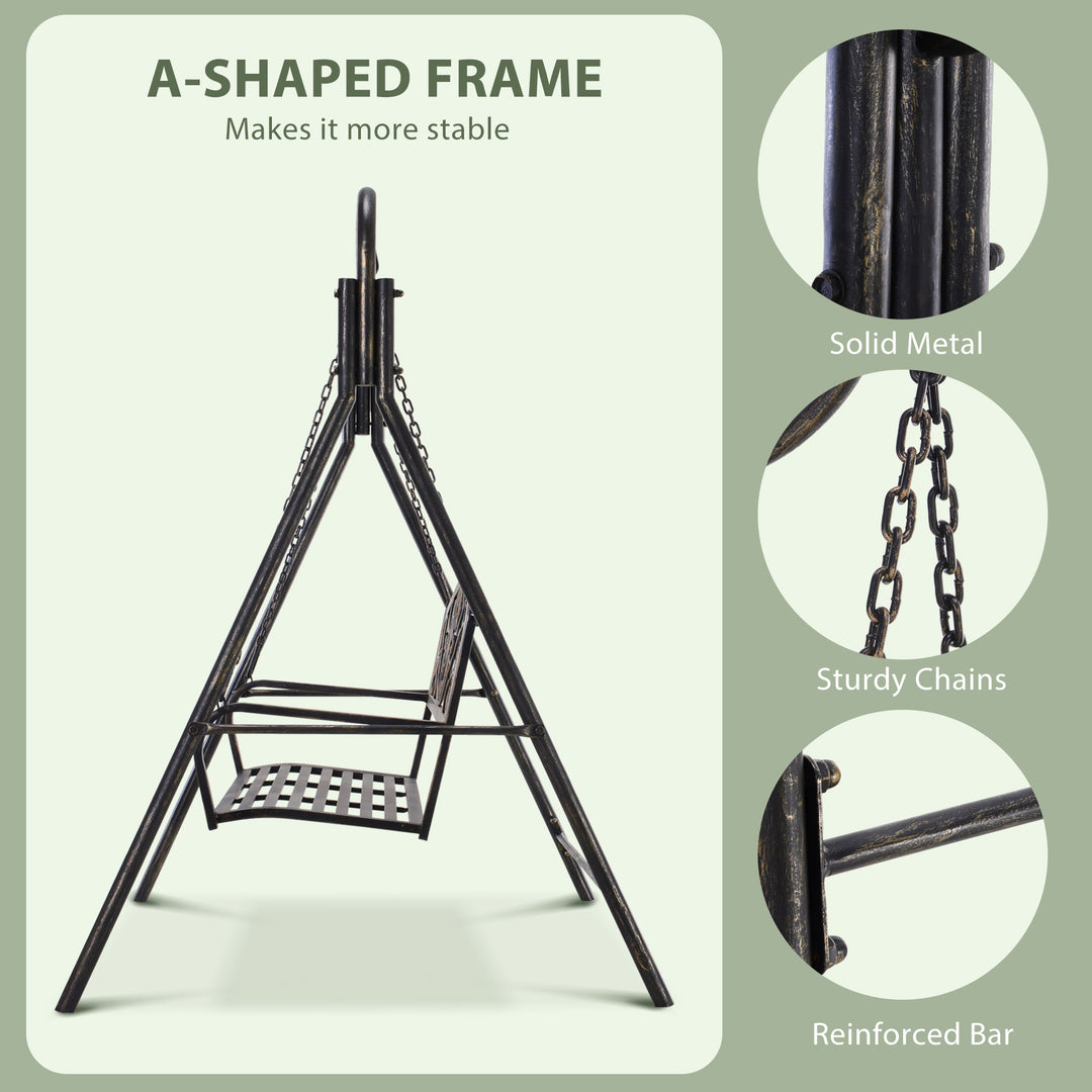 Outsunny 2 Seater Porch Swing Chair, Weather Resistant Outdoor Swing Seat with Metal Frame for Garden, Backyard, Lawn, Black