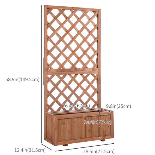 Outsunny 2.4 x 1 x 4.9 ft Garden Wooden Pine Trough Planter with Topped Trellis Climbing Plants Flower Raised Bed, Orange