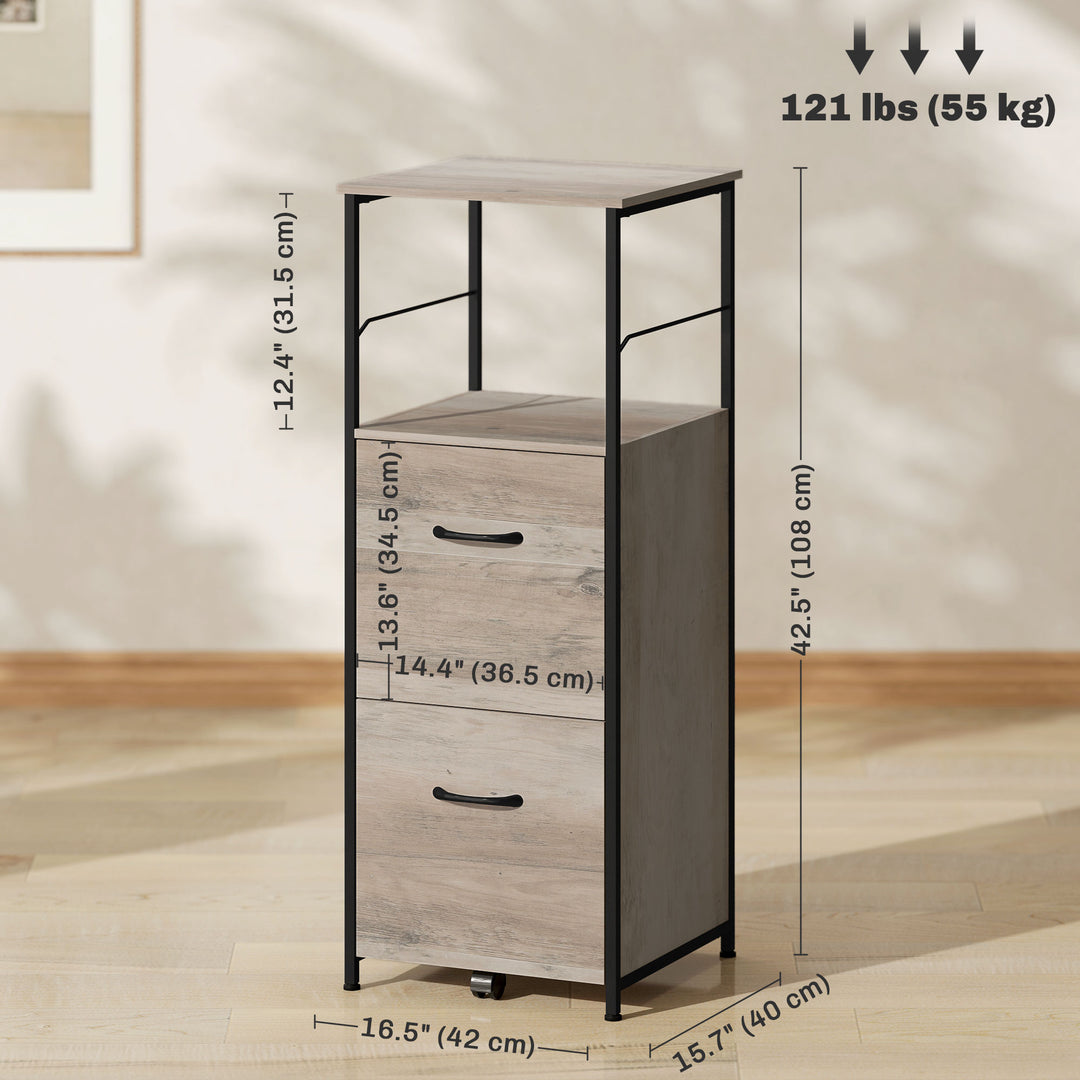 Vinsetto Vertical Filing Cabinet, Tall File Cabinet with 2 Drawers, Hanging Bars for Letter and A4 Size, Rustic Brown