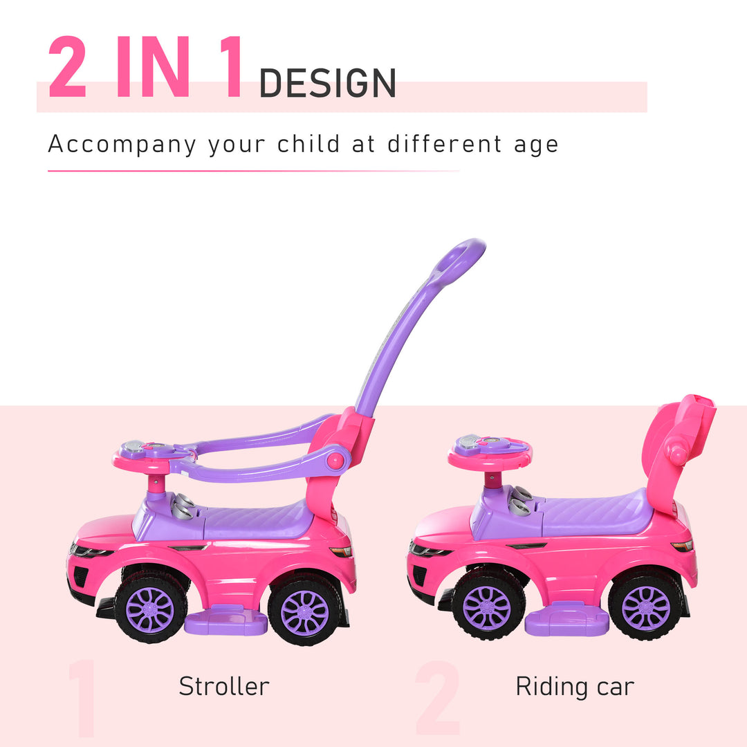 Aosom 2 In 1 Kid Ride on Push Car Stroller Sliding Ride on Car with Horn Music Light Function Secure Bar Ride on Toy for Boy Girl Toddlers 1-3 Years Old Pink
