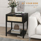 HOMCOM Boho Nightstand, Bedside Table with Rattan Drawer and Open Shelf, Side End Table for Bedroom, Living Room