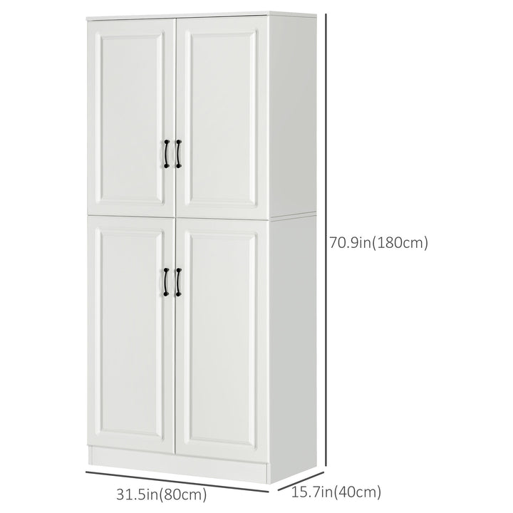 HOMCOM 71" Freestanding Kitchen Pantry Cabinet, Storage Cabinet with 4 Hinged Doors and Adjustable Shelves, White