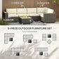 Outsunny 6 Pieces Outdoor Rattan Patio Furniture Set with Corner Sofa, Wood-Plastic Coffee Table, Navy Blue