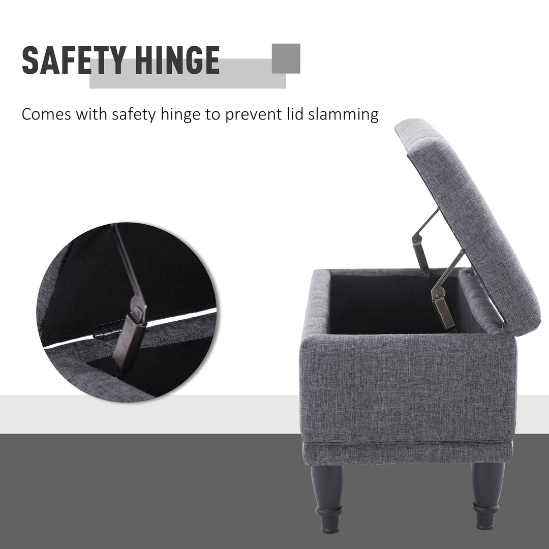 HOMCOM Storage Ottoman, Linen Fabric End of Bed Bench with Soft Close Lid, Button Tufted Storage Bench for Living Room, Entryway or Bedroom, 42" x 17" x 19", Grey