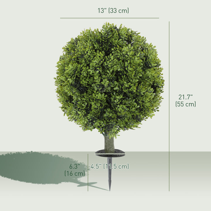 HOMCOM Artificial Boxwood Topiary Trees Set of 2 with Ground Stake, UV Resistant Fake Plants for Indoor Outdoor, Green