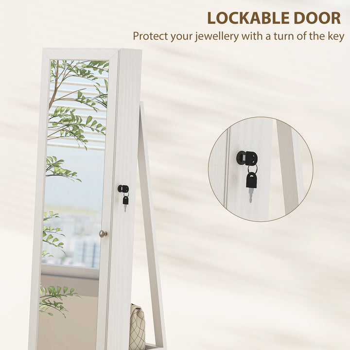 HOMCOM 360° Swivel Jewelry Armoire, Lockable Mirror Jewelry Cabinet with Built-In Small Mirror, White